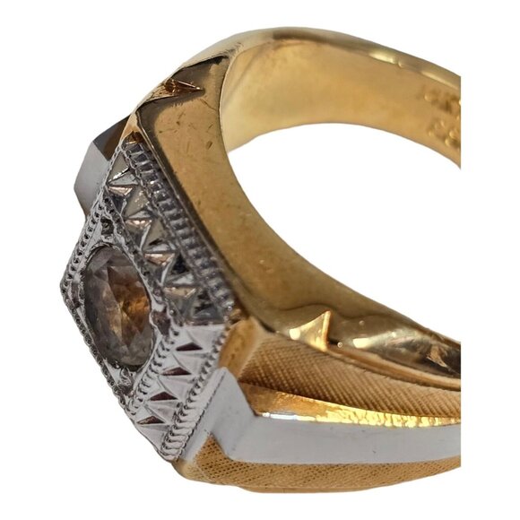Vintage Men's ESPO Ring 14K Gold GE 2 Tone Cubic Zirconia Square Setting - Picture 14 of 14